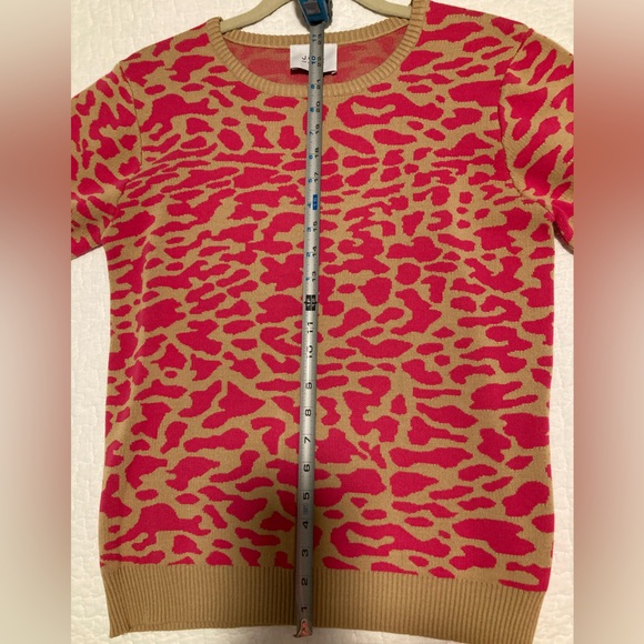 J.O.A. Anthropologie Pink Leopard Tan Short Sleeve Knit Sweater Top L - Picture 7 of 9